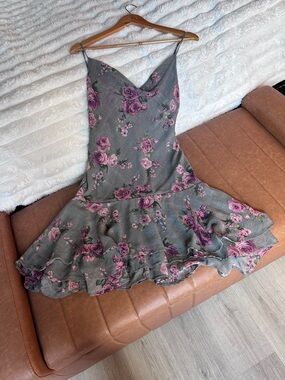 Emerald Sundae Grey Midi Dress with Pink Floral Print